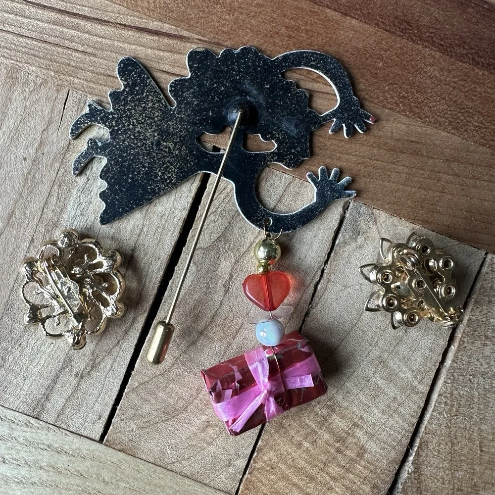 Karen Rossi Silvestri Fanciful Flights Birthday Girl Stick Pin w 2 Flower Brooch